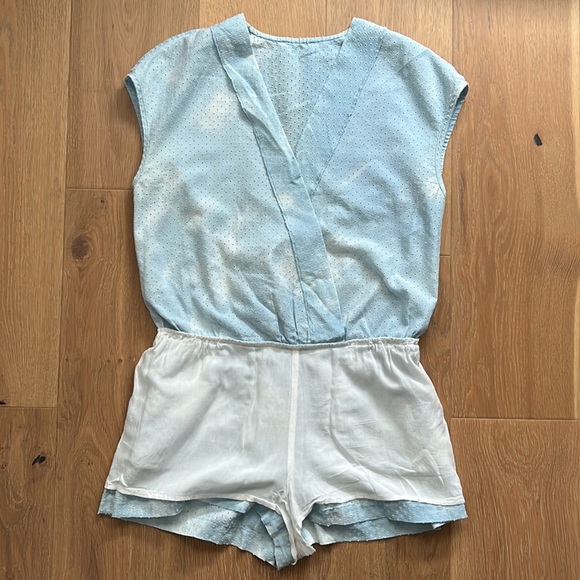 LINE & DOT Light Blue Tie-Dye Punched Holes Romper - Small - Picture 13 of 13